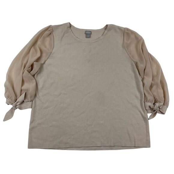 CHICO's Nude/Pink Knit Sweater Sheer Tie 3/4 Sleeves Rayon Blend Size XXL (4) - Picture 1 of 8